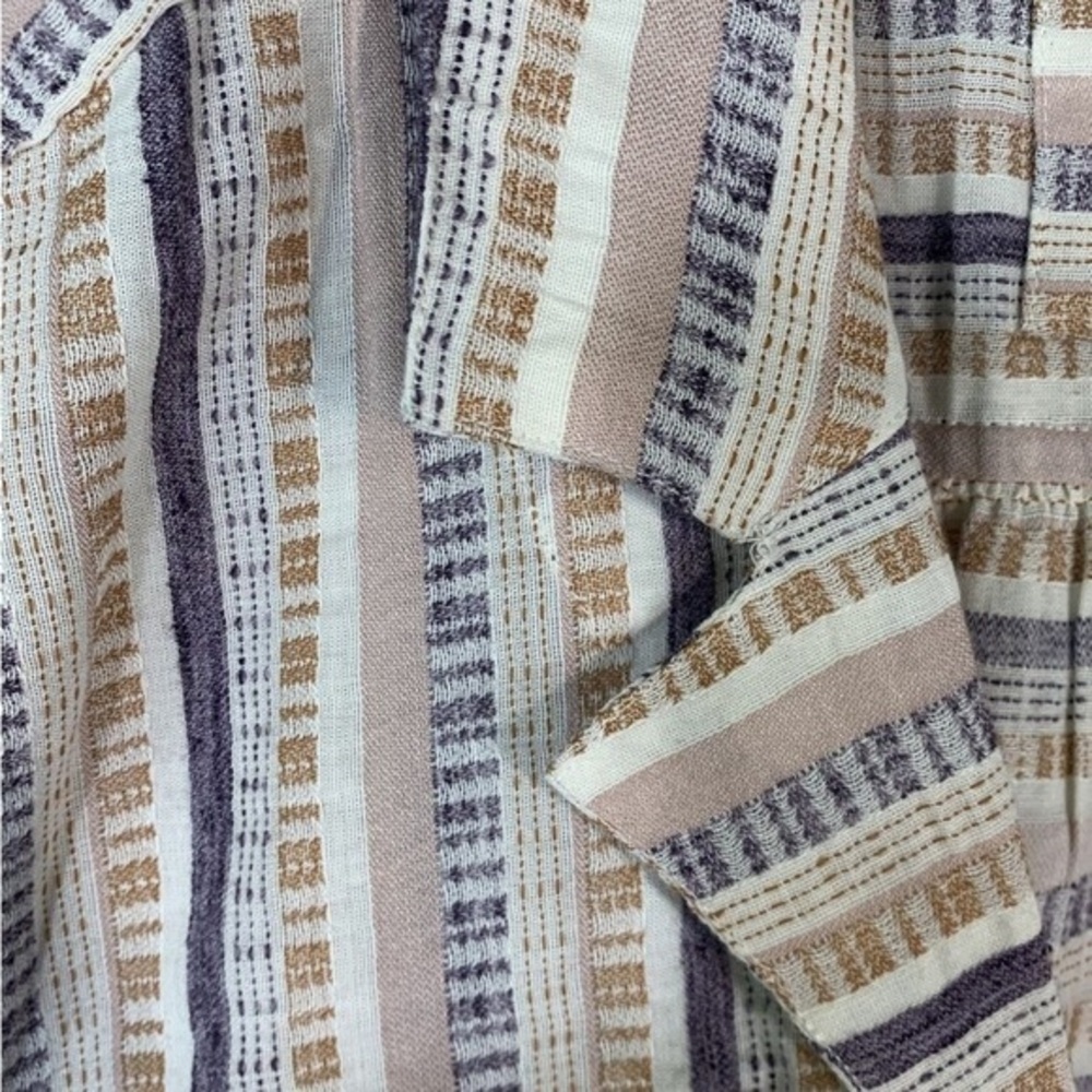 By Anthropologie Cropped Utility Pullover Top Striped Tan Purple Pink Size small - Picture 7 of 10